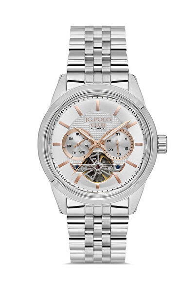 JG. Polo Club Men's Silver Metal Cord White Dial Automatic Wrist Watch with 2...