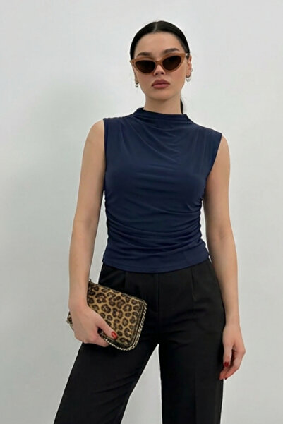 AKD Atelier Γυναικεία μπλούζα αμάνικη με κοντό όρθιο γιακά, υφασμάτινο μπλουζ...