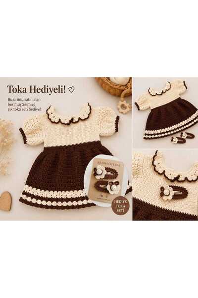 Öyküm El Yapımı Vintage Tığ İşi Kız Çocuk Elbisesi | Hediye Toka Setli | Özel...