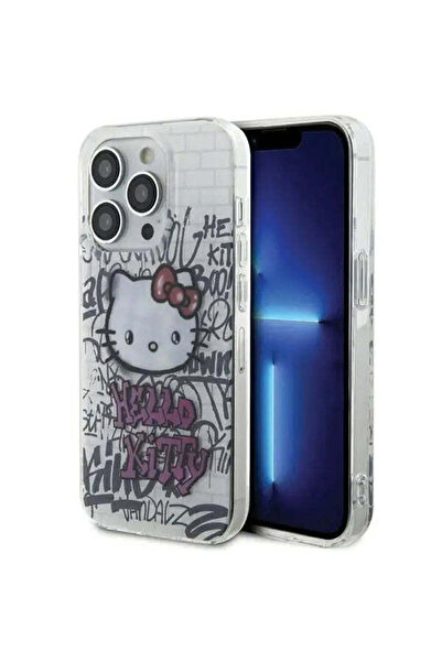 Hello Kitty Husă IML Kitty On Bricks Graffiti pentru iPhone 15 Pro Max, Albă