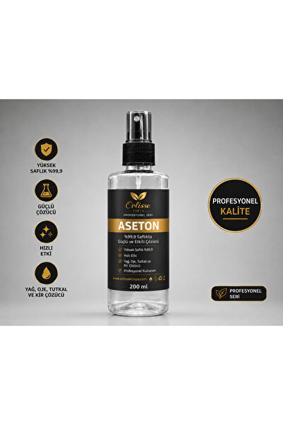 Orlisse Kimya Saf Aseton 200 ml Sprey Şişe – Güçlü Oje, Yapıştırıcı ve Kalınt...