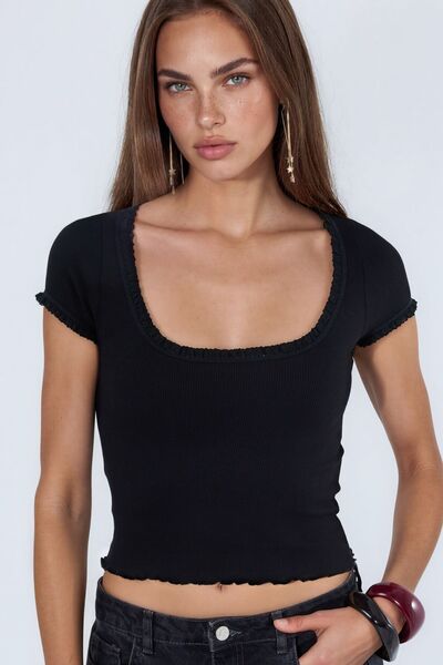 Hiccup Busem Dar Fit U Neck Ribbed Blouse