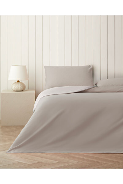 English Home Plain Pamuk Çift Kişilik Nevresim Takımı 200x220 cm Taş Rengi-Ekru