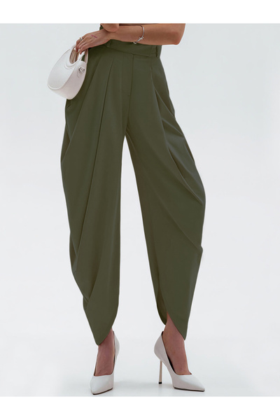 Take Two By Styli Olive Green Tulip Hem Trousers