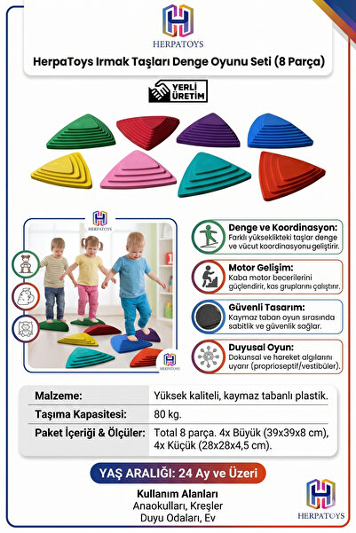 HerpaToys Irmak Taşları Denge Oyunu Seti (8 Parça) – Çocuklar İçin Denge ve K...