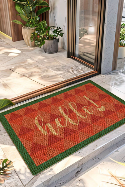 Decovetro Renkli Kapı Önü Halı Paspas Retro Hello Baskılı 40 x 60 Cm