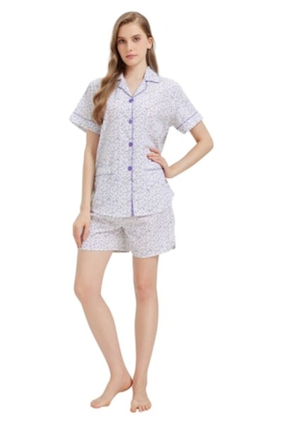 Global Set Pijama Damă Clasic,Global Bumbac 100% , Mânecă Scurtă, Pantaloni S...