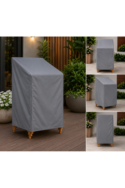 PARİONETTE Bahçe Sandalyesi Koruma Brandası 64x64x120 cm Tam Kapama Su Geçirmez Gri Sandalye Kılıfı Dış Mekan Koruyucu Örtü