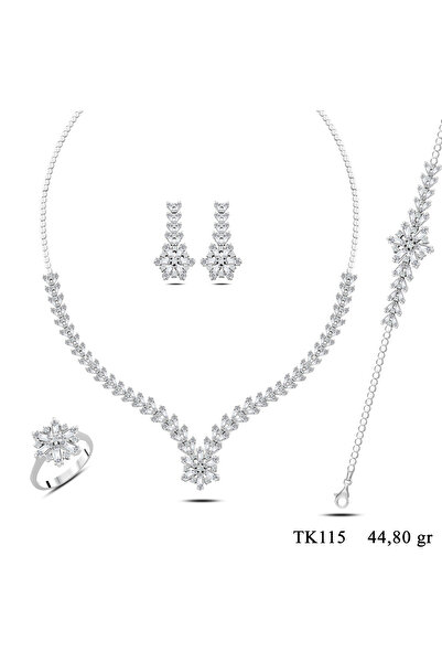 BARIŞ TAKI 925 Gümüş Kristal Kar Taneli Pırlanta Görünümlü Şık Su Yolu Set