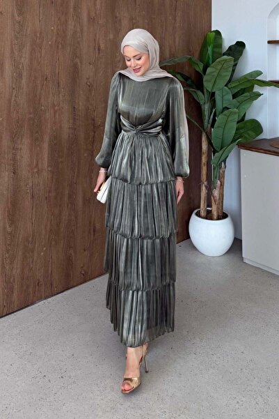 Şulemoda Giyim Layered Satin Dress Khaki