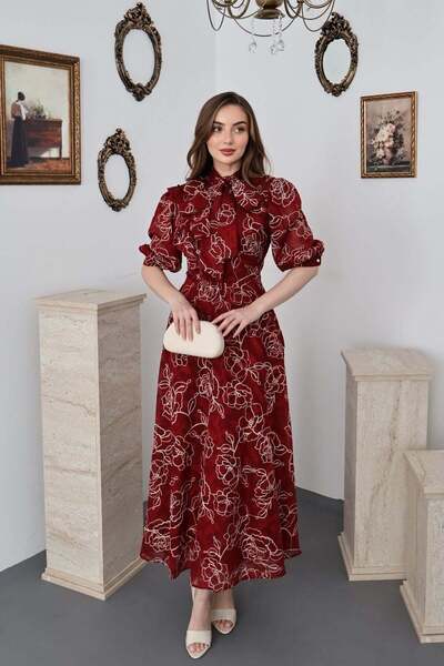 Elbee Fashion Woman Κόκκινο φόρεμα με φιόγκο