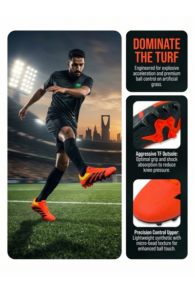 ArabTread Orange/Black Men’s Football Boots - Anti-Slip Studded Cleats for Ou...