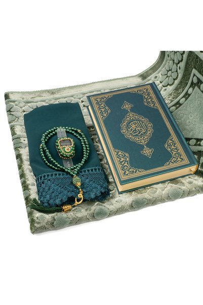 Hayrat Neşriyat Velvet Prayer Rug (120X70) + Prayer Beads + Zikirmatik + Book...