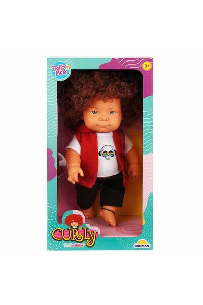 Dollz'n More Papusa Curly, Dollz n More, Imbracata cu tricou cu craniu, 35 cm