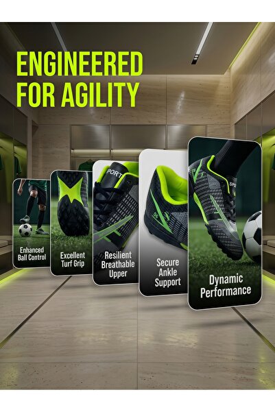 ArabTread Black/Green Men’s Indoor/Outdoor Soccer Shoes - Lightweight Non-Sli...