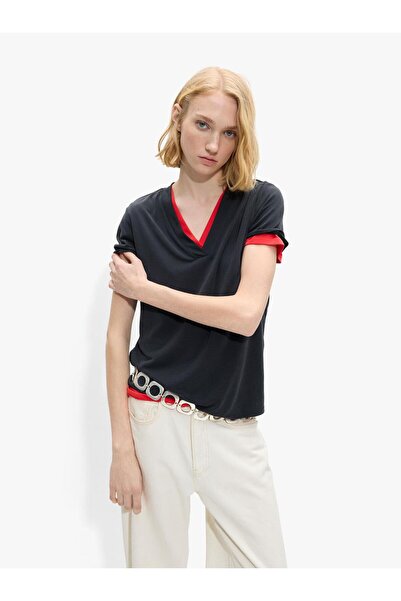 PARFOIS Kadın V Yakalı Basic T-Shirt