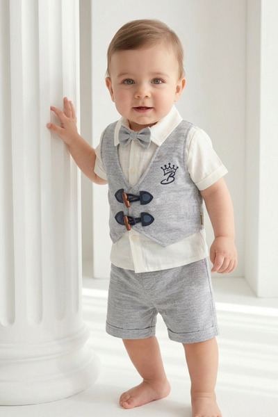 Bebezade Summer Baby Boy Vest, Bow Tie, Button Detailed Suit