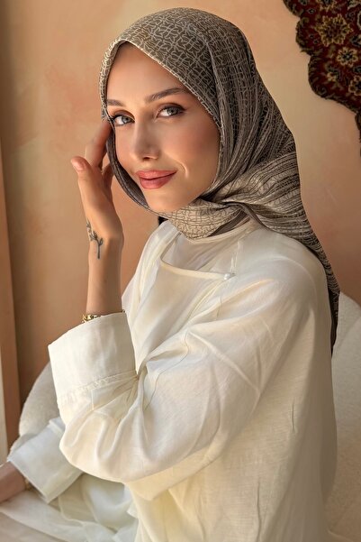 İmajButik وشاح ناعم منقوش باللون الكاكي