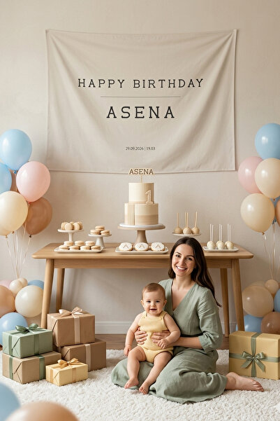 Vagonik Kişiye Özel Doğum Günü Happy Birthday Duvar Örtüsü Duvar Halısı Birin...