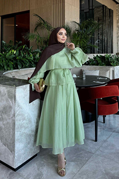 İmajButik Mint Yeşili Kol Yaka Detaylı Etekli Takım