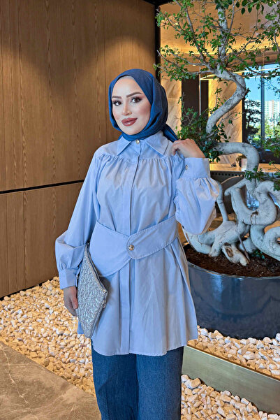 İmajButik Baby Blue Buttoned Shirt with Front Detail