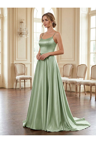 OEM Rochie Damasă de Ocazie Seară Satinată Elegantă Sexy Maxi Verde XS