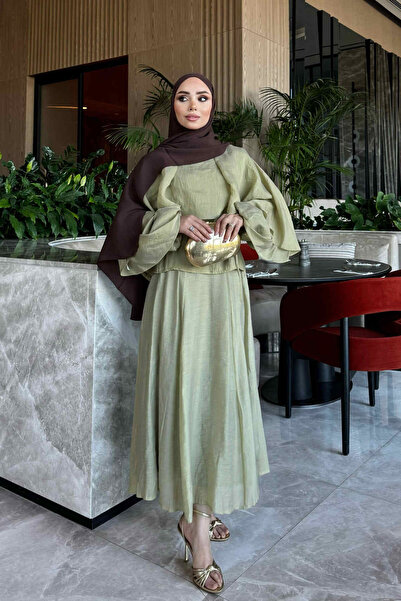 İmajButik Olive Sleeve Collar Detailed Skirt Suit