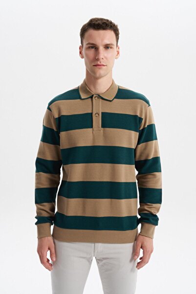 Arma Ar-Ma Men's Polo Collar Sweatshirt, Unprinted, Striped, Buttoned, Withou...