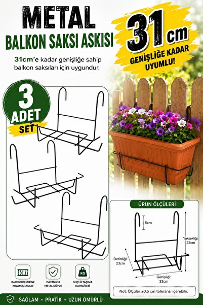 Binbirreyon 3 Adet Metal Saksı Askısı Balkon Demirine Asılan Saksı Ayağı (Sak...
