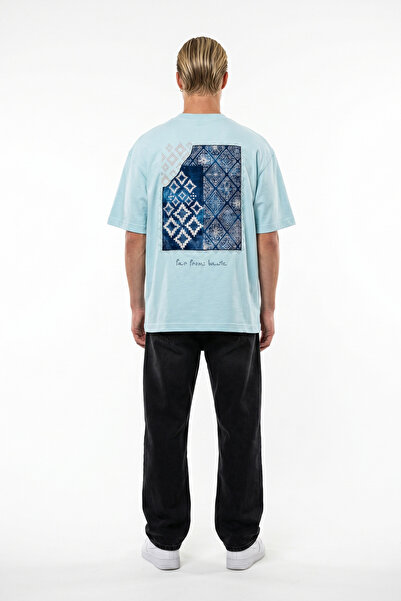 Respire Tricou supradimensionat brodat FFB, albastru deschis