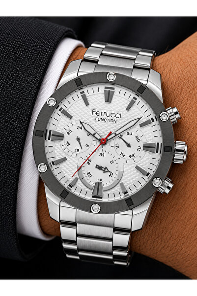 Ferrucci Men's Wristwatch Steel Band Silver Color Function Calendar Gift Boxed