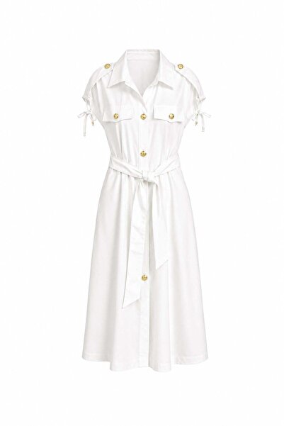 elif teke Apolete Lace-Up Belted Dress from the Shoulders Ecru