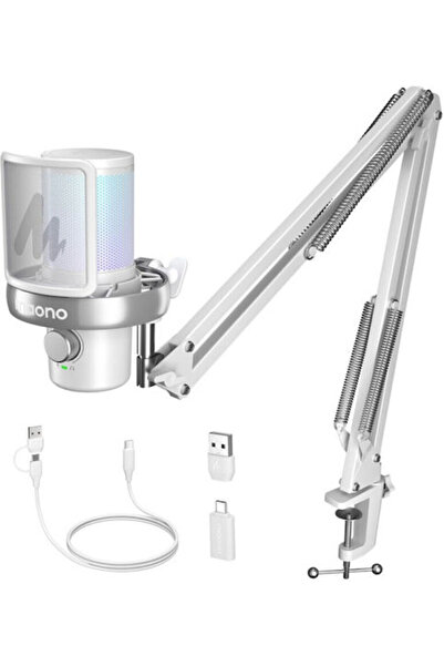 MAONO DM40 S Pro Μικρόφωνο Ηλεκτρρετ με αντικραδασμική βάση σε λευκό χρώμα