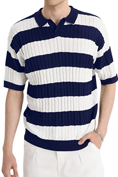 OEM HYPESTFIT Tricou Polo pentru Bărbați cu Mânecă Scurtă în Dungi Elegante B...