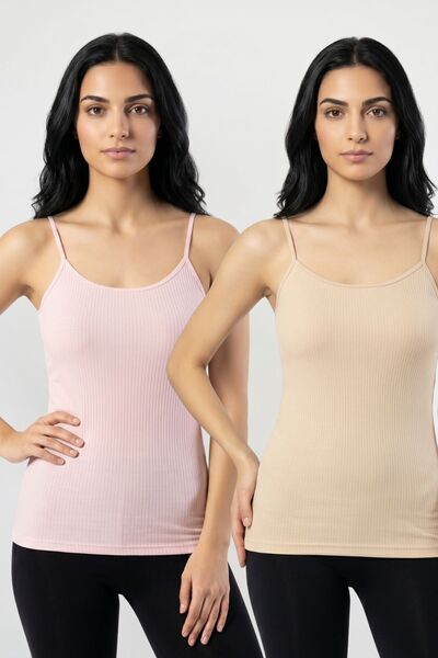 fevien 2-Pack Women's 95% Cotton Rope Strap Ribbed Undershirt Flexible Breath...