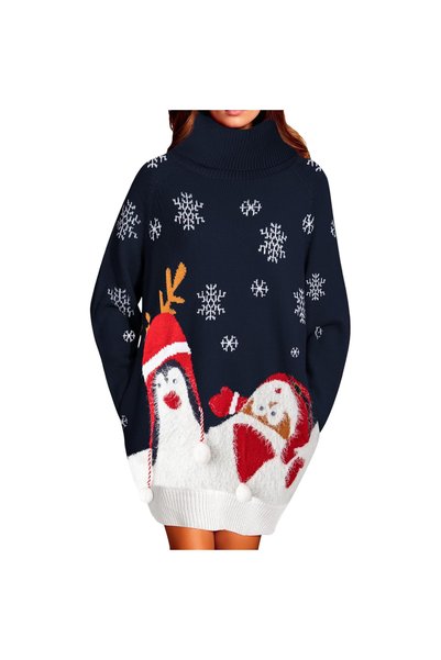 OEM Rochie tricotată oversize pentru femei, de Crăciun, culoare bleumarin, M