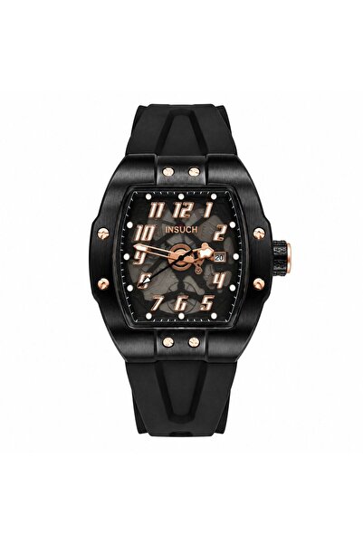 INSUCH Edge IN1033 Men’s Analog Quartz Watch Black Skeleton Dial Black Silico...