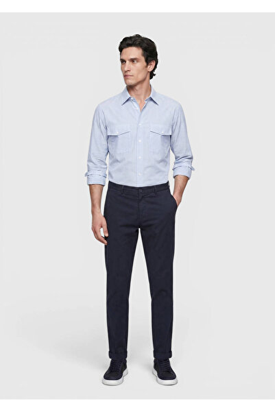 Ramsey Navy Blue Plain Woven Jogging Fit Casual Cotton Blended Pants