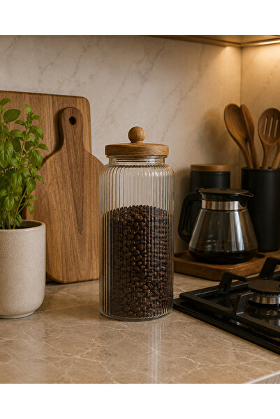 YDGR Glass Jar with Acacia Wood Lid Kitchen Food Coffee Tea Sugar Storage Jar...