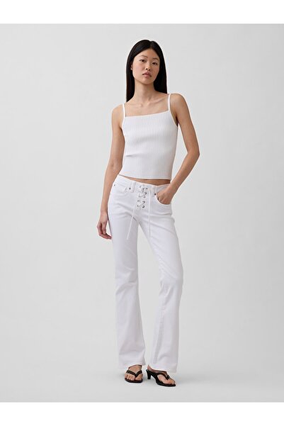 GAP Kadın Beyaz Low Rise Long & Lean Lace-Up Jean Pantolon
