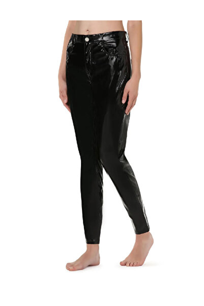 Evendi Pantaloni imitatie de piele, Negru