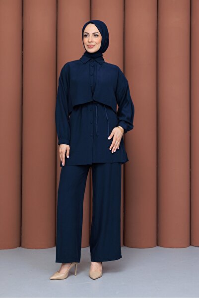 PAVENTİ Windbreaker and Waist-Tie Pants Set Navy Blue