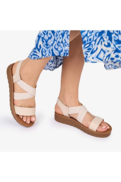 LanaFashion Sandale de damă Piele ECOLOGICA CRL1009 CU ELASTIC Culoare: BEJ
