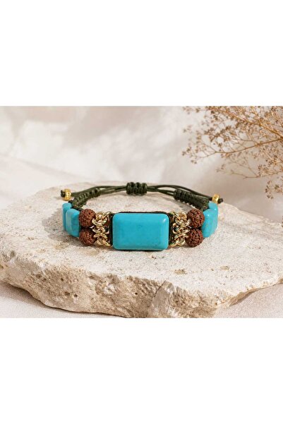 ORENDAJEWELRY El Yapımı Ayarlanabilir Turkuaz Taş Makrome Deri Bileklik