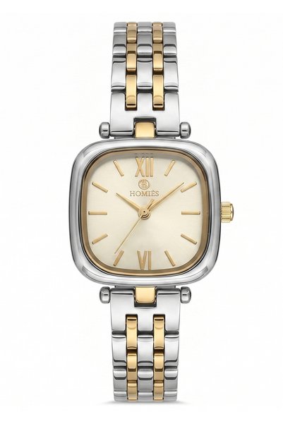 Homies Women's Gold Msilver Etal Cord Square Case Cream Dial Wristwatch 2 Yea...