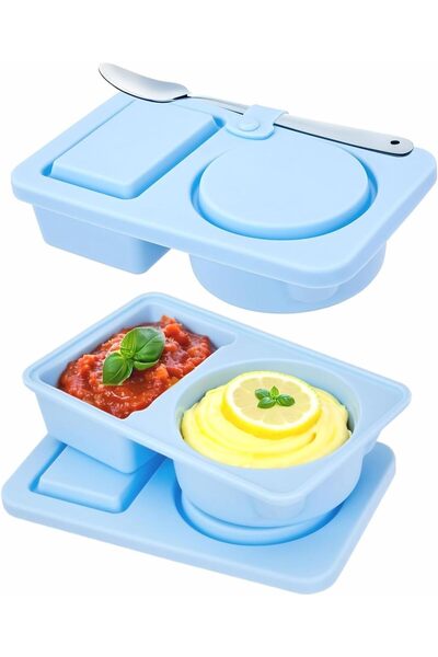 Arabest 2-Piece Reusable Silicone Snack Containers, Double Compartment with L...