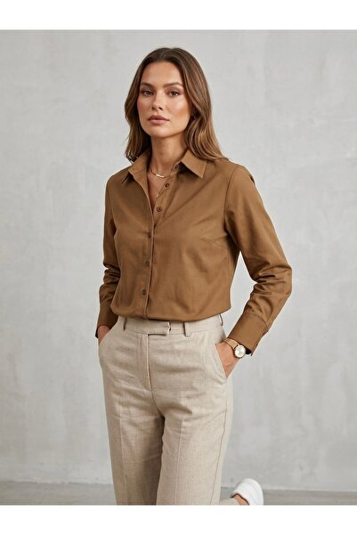 Meşe Moda Women's Brown Oversized Long Sleeve Shirt