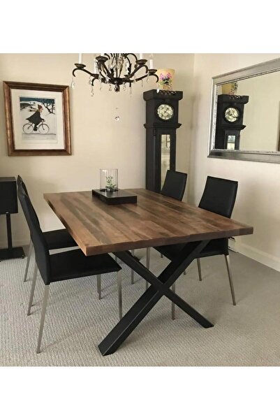 BRK Design BA AHŞAP Ahşap Ceviz Yemek/Toplantı Masası X Ayak_KKB_100X200