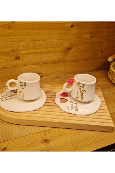 senseoftouch Turkish Coffee Cup with Cat Handmade Ceramic for Two
