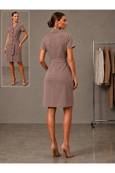 GİYİYORUM Women's Stylish Button Detailed Belted Dress